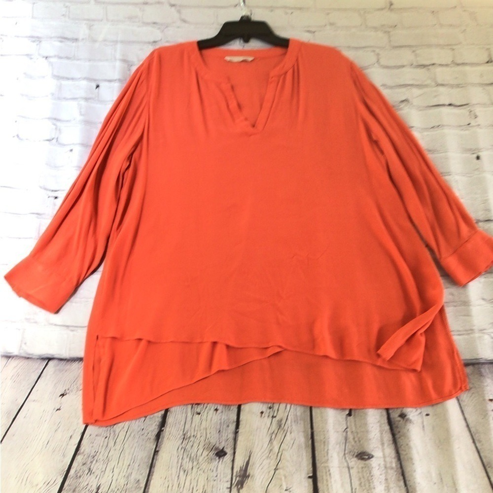 Soft Surroundings Orange Split Neck High Low Tunic Blouse L